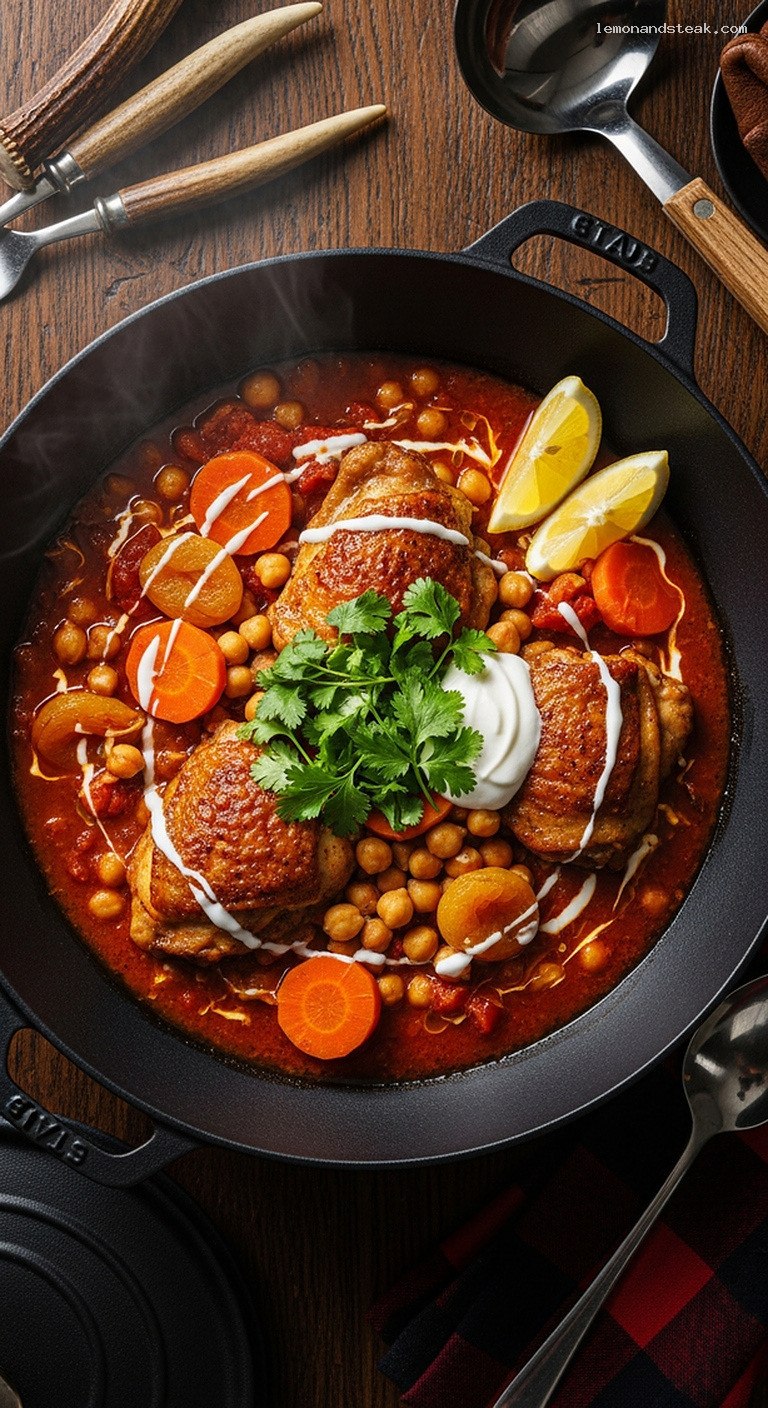 Spicy Moroccan Chickpea and Chicken Harissa Stew