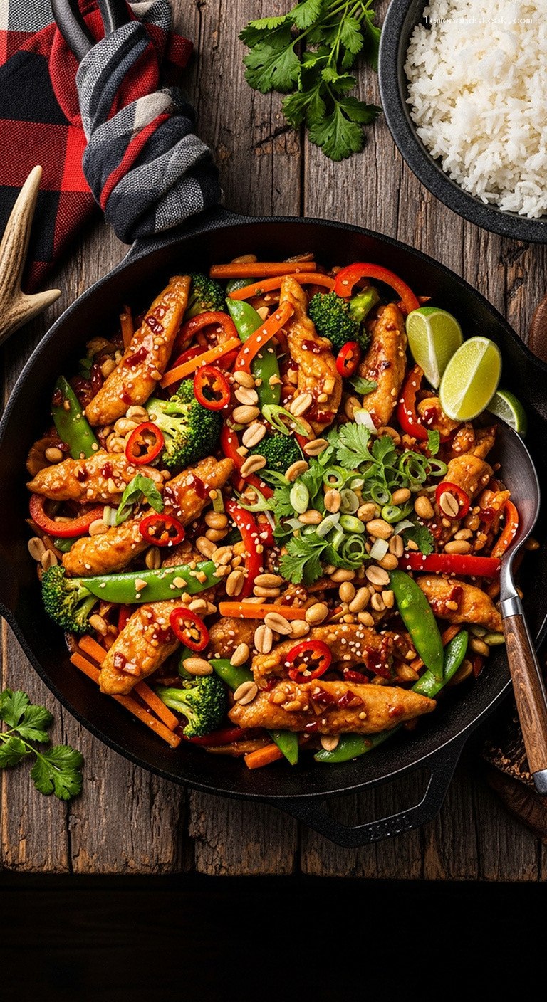 Spicy Peanut Chicken Stir-Fry with Lime and Ginger