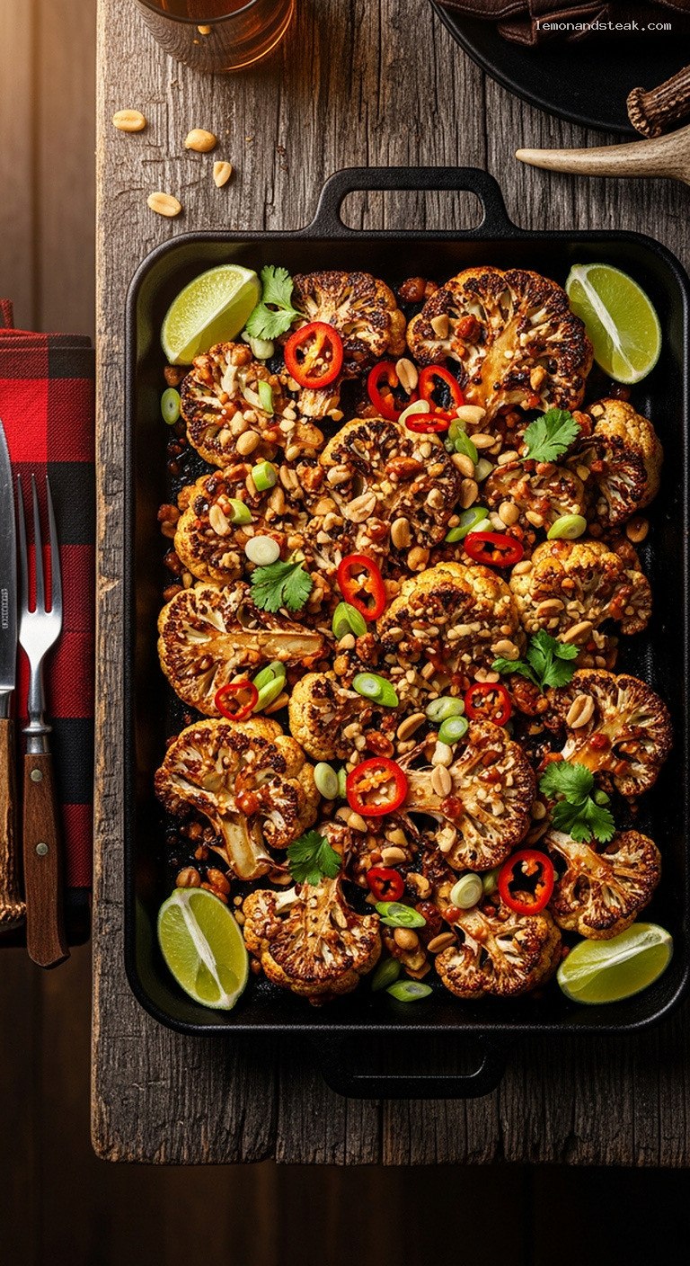 Spicy Peanut Chili Roasted Cauliflower With Lime