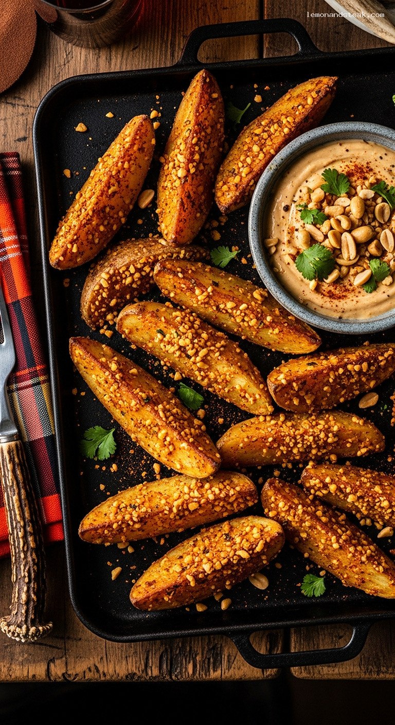Spicy Peanut-Crusted Potato Wedges With Creamy Dip