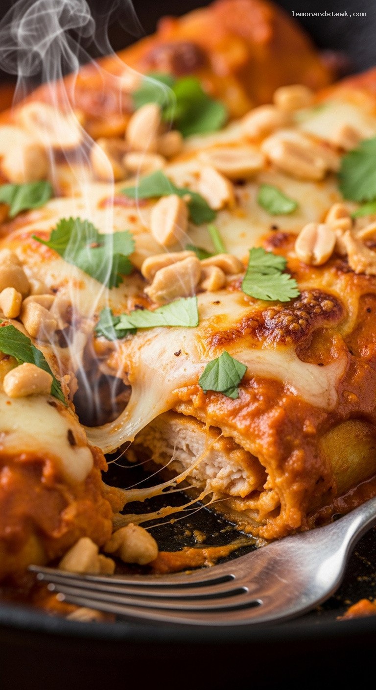 Spicy Peanut Enchilada Sauce for Fusion Enchiladas – Closeup
