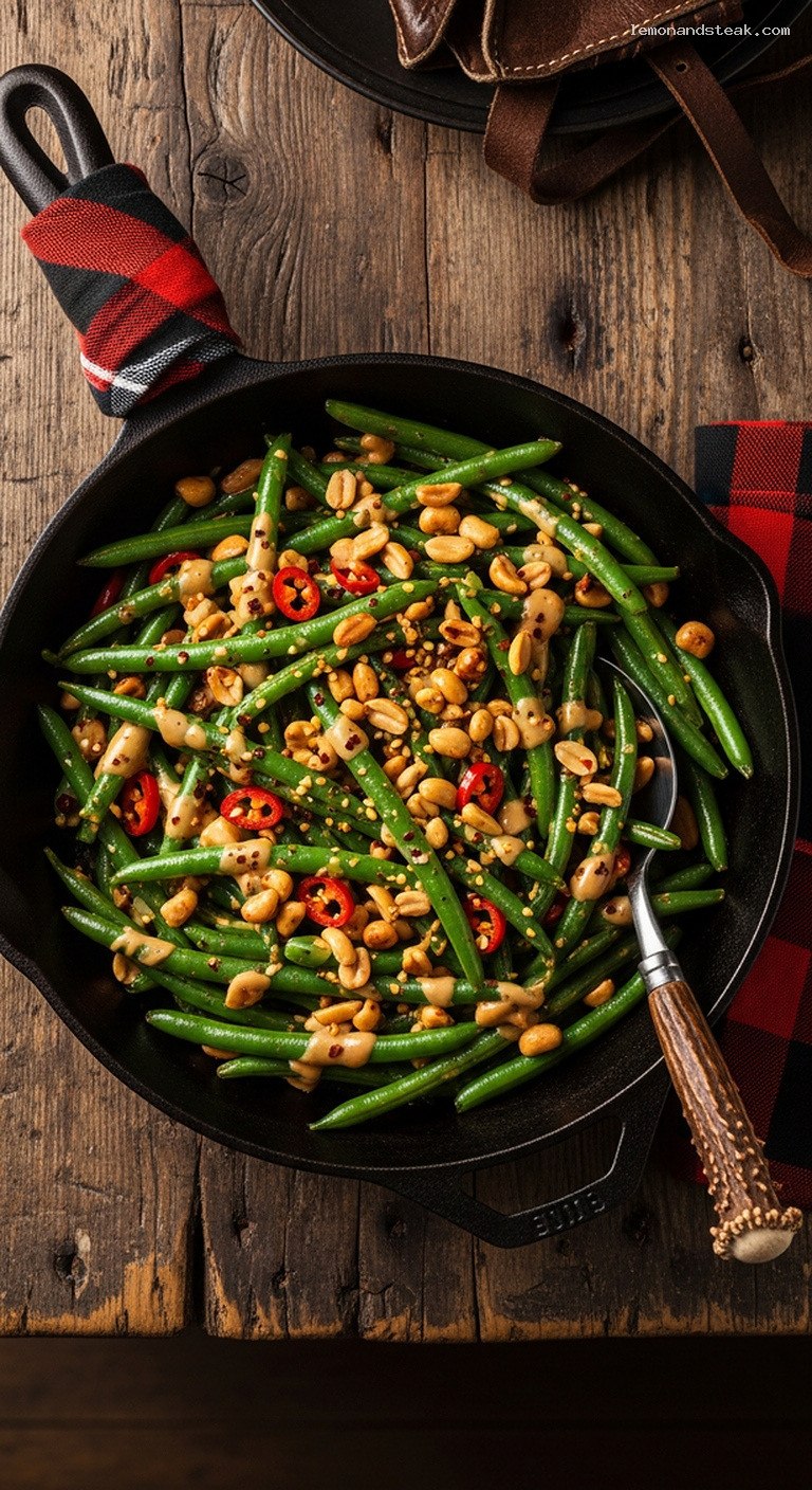 Spicy Peanut Garlic Green Bean Sauté