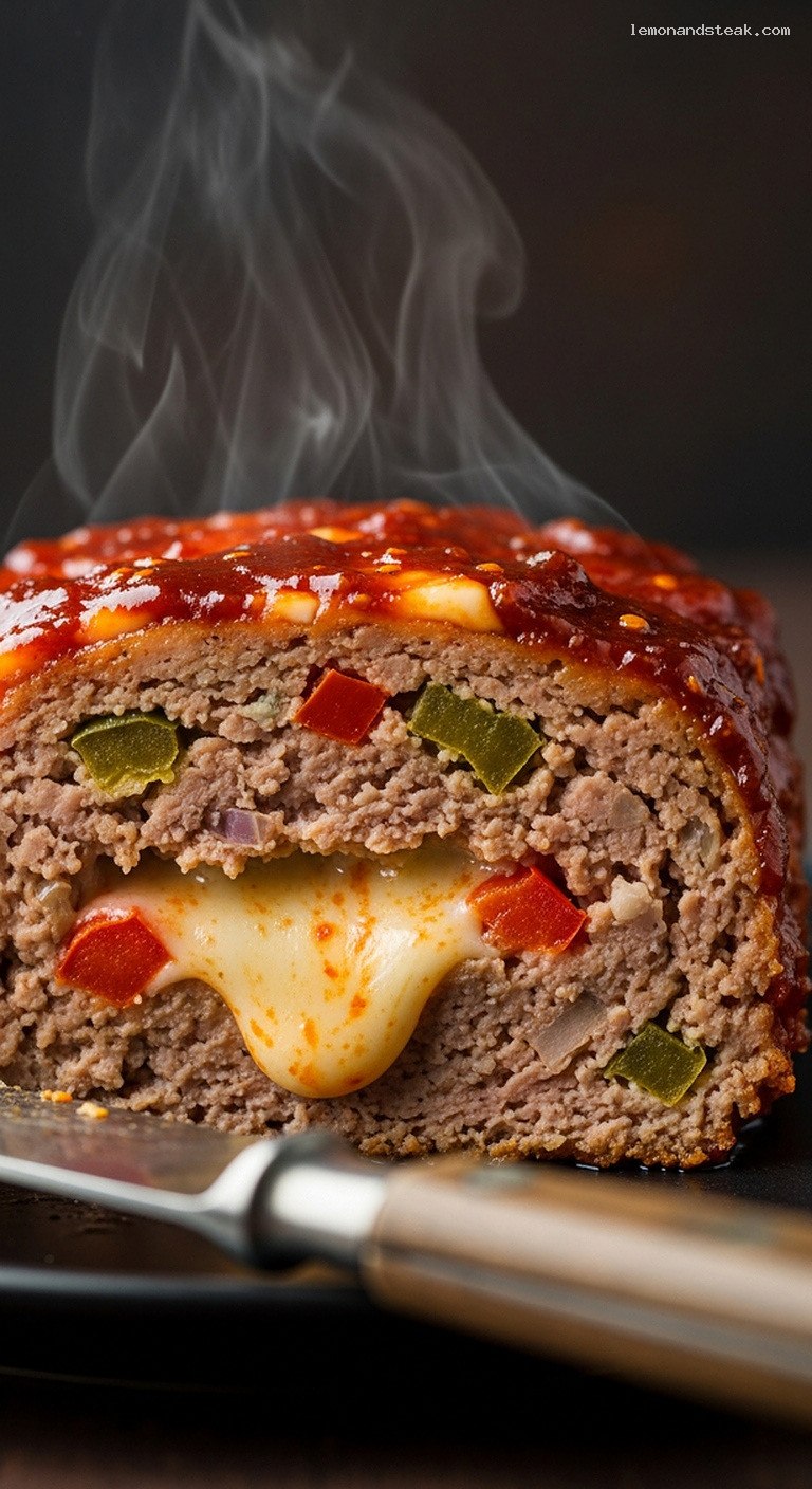 Spicy Pepper Jack Stuffed Turkey Meatloaf With Chili Glaze – Closeup