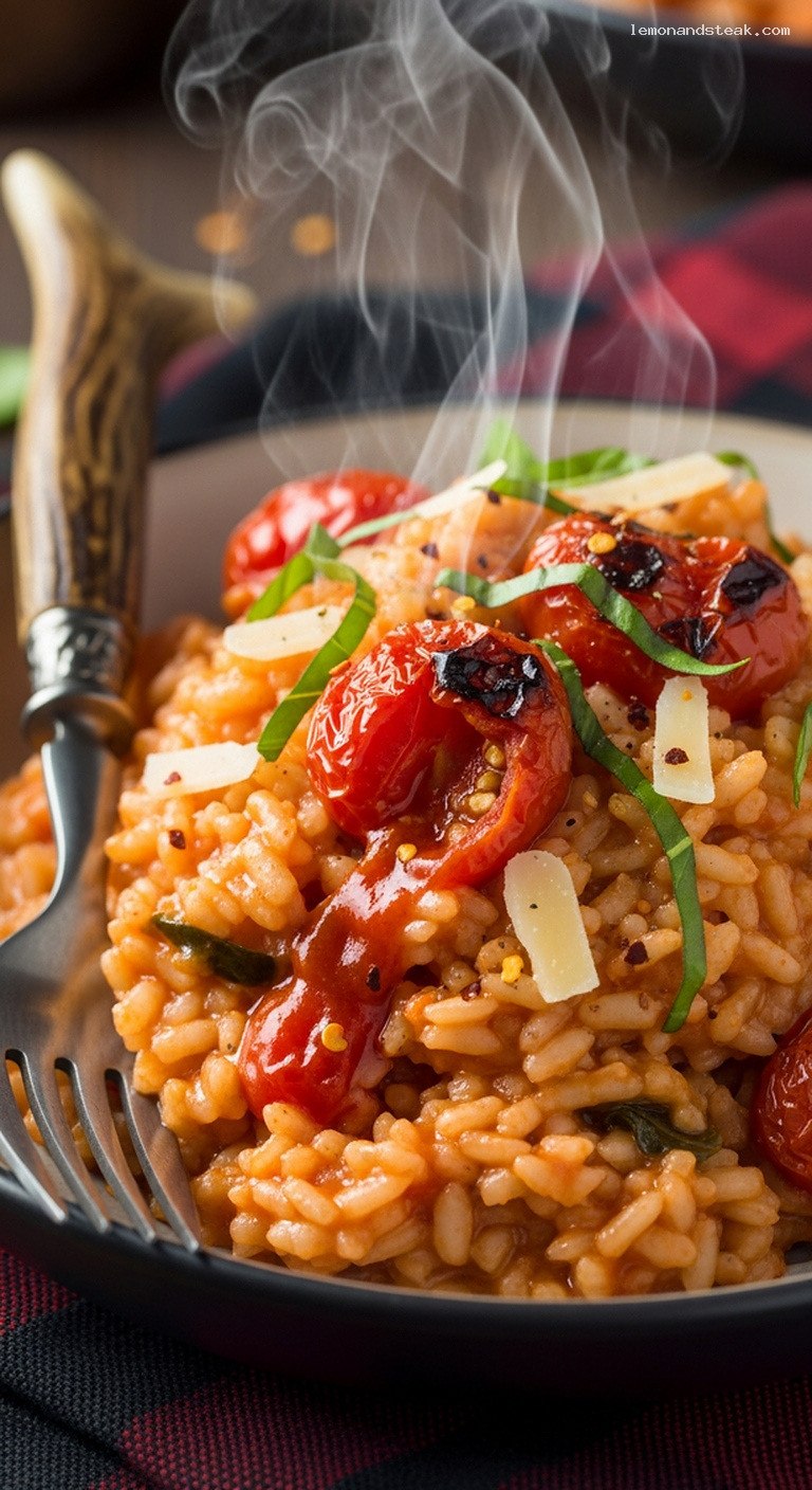 Spicy Roasted Tomato Basil Risotto – Closeup