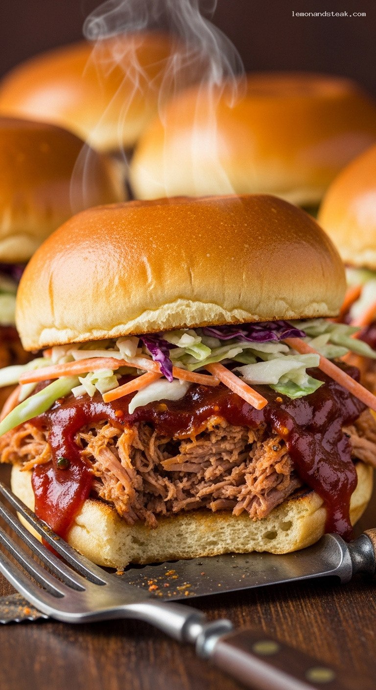Spicy Smoky Pulled Pork Sliders With Tangy BBQ Sauce – Closeup