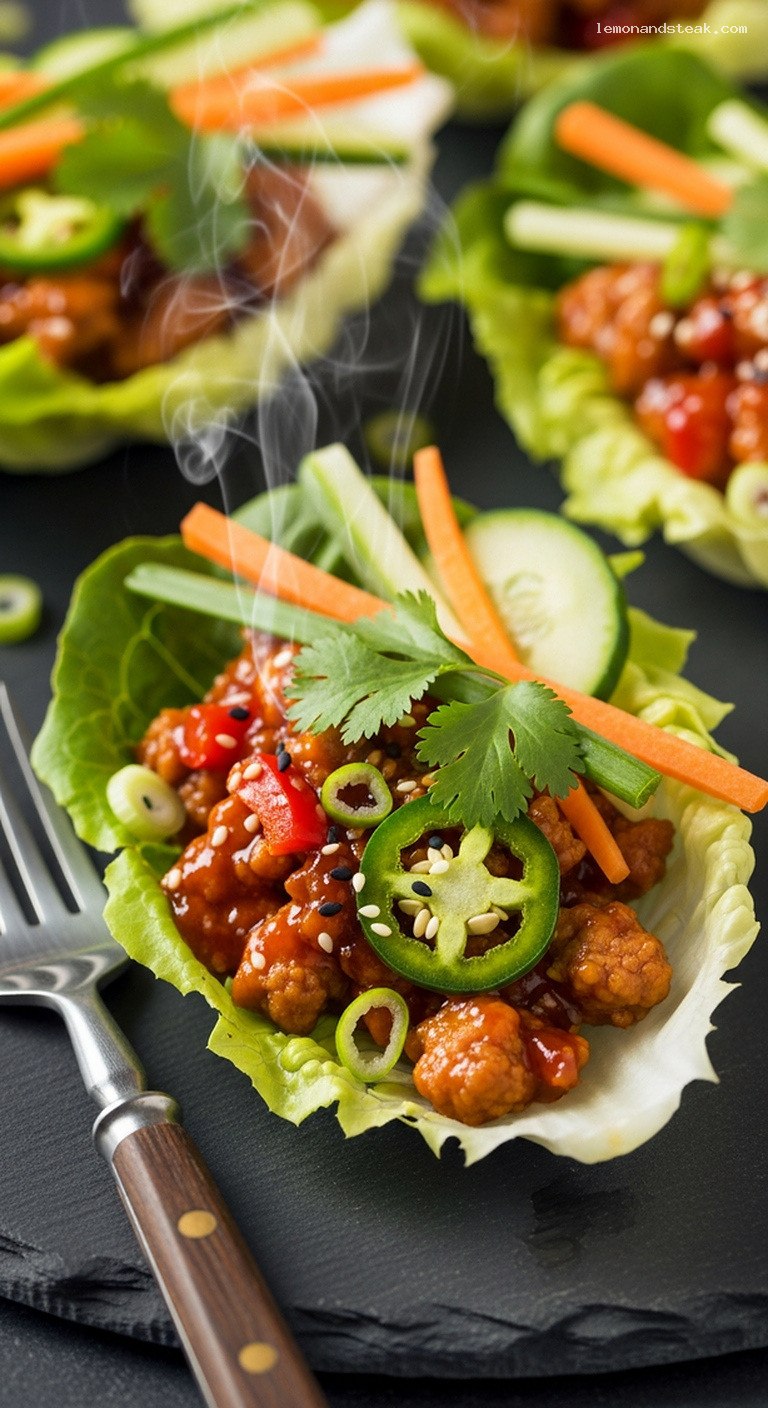Spicy Sweet Chili Turkey Lettuce Wraps – Closeup