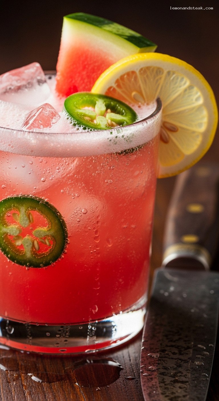Spicy-Sweet Watermelon Jalapeño Lemonade Refresher – Closeup