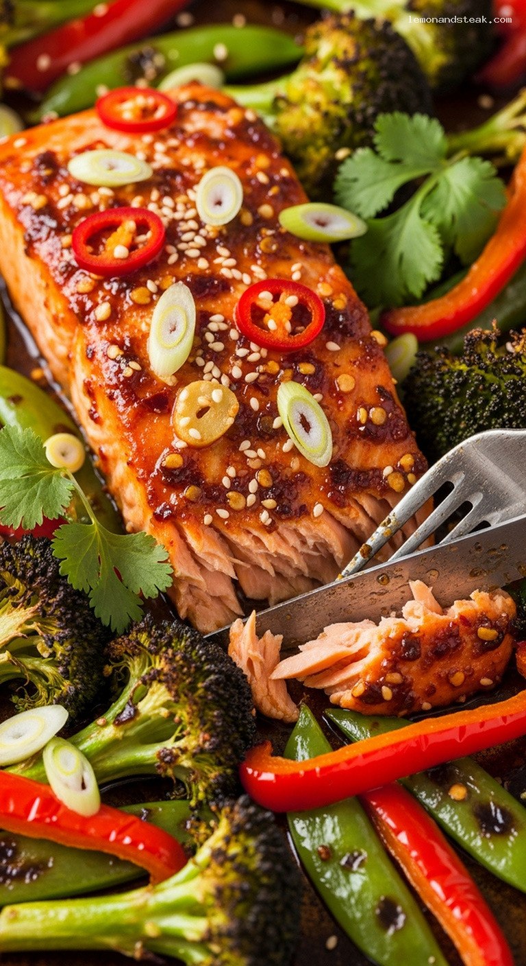Spicy Thai Chili Lime Salmon Sheet Pan Dinner – Closeup