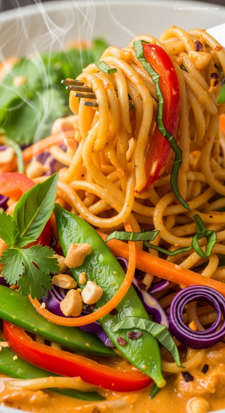 Spicy Thai Coconut Peanut Noodle Bowl – Closeup