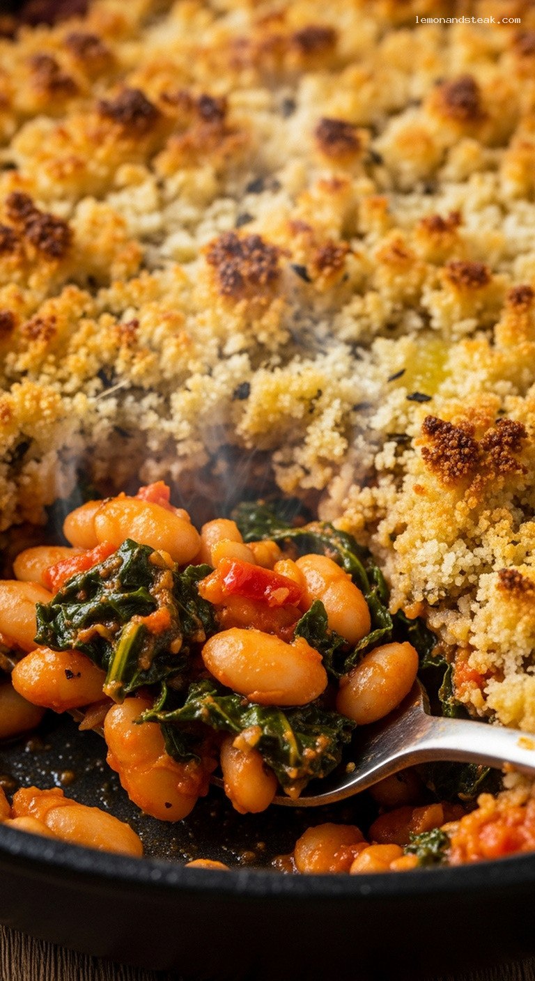 Spicy Tuscan White Bean and Kale Bake – Closeup