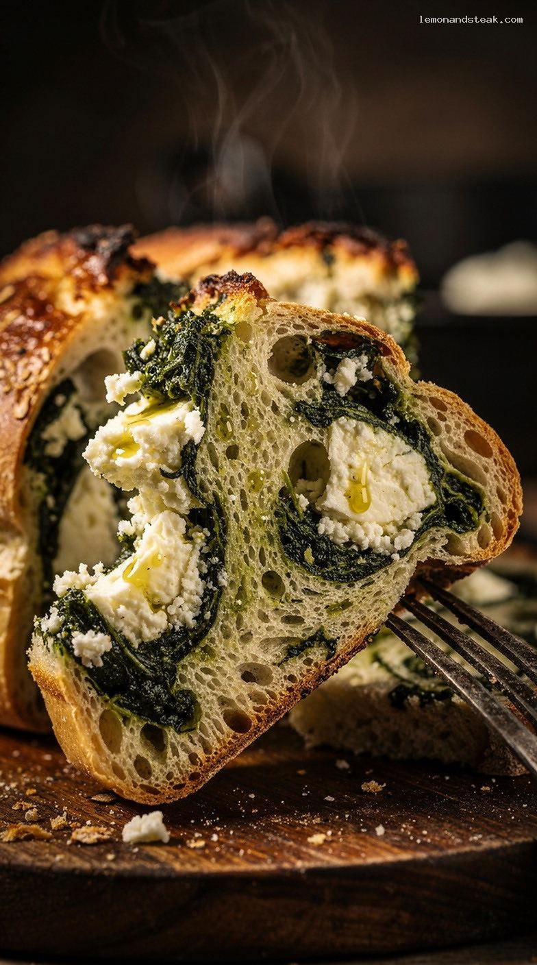 Spinach and Feta Mediterranean Savory Bread Loaf – Closeup