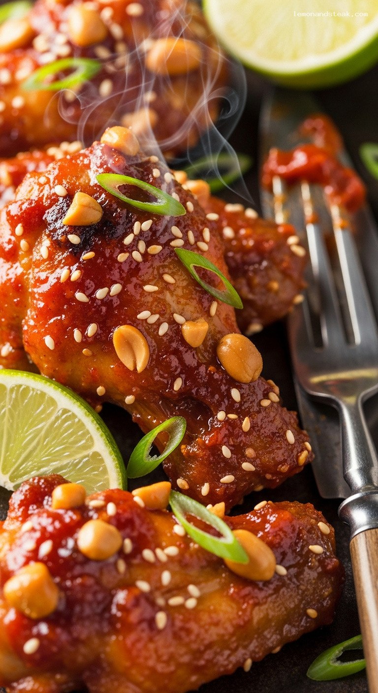 Sticky Peanut Butter Gochujang Chicken Wings – Closeup