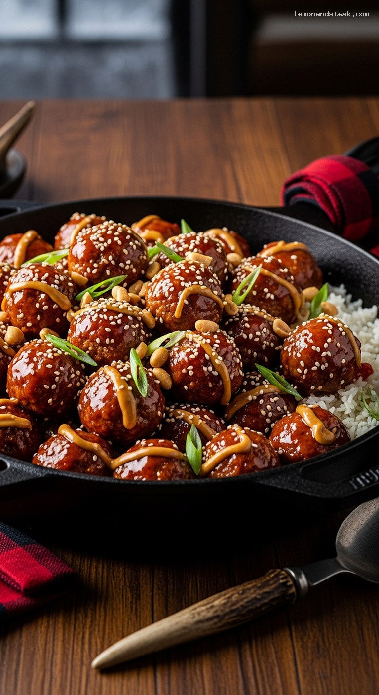 Sticky Peanut Butter Turkey Meatballs with Sweet Chili