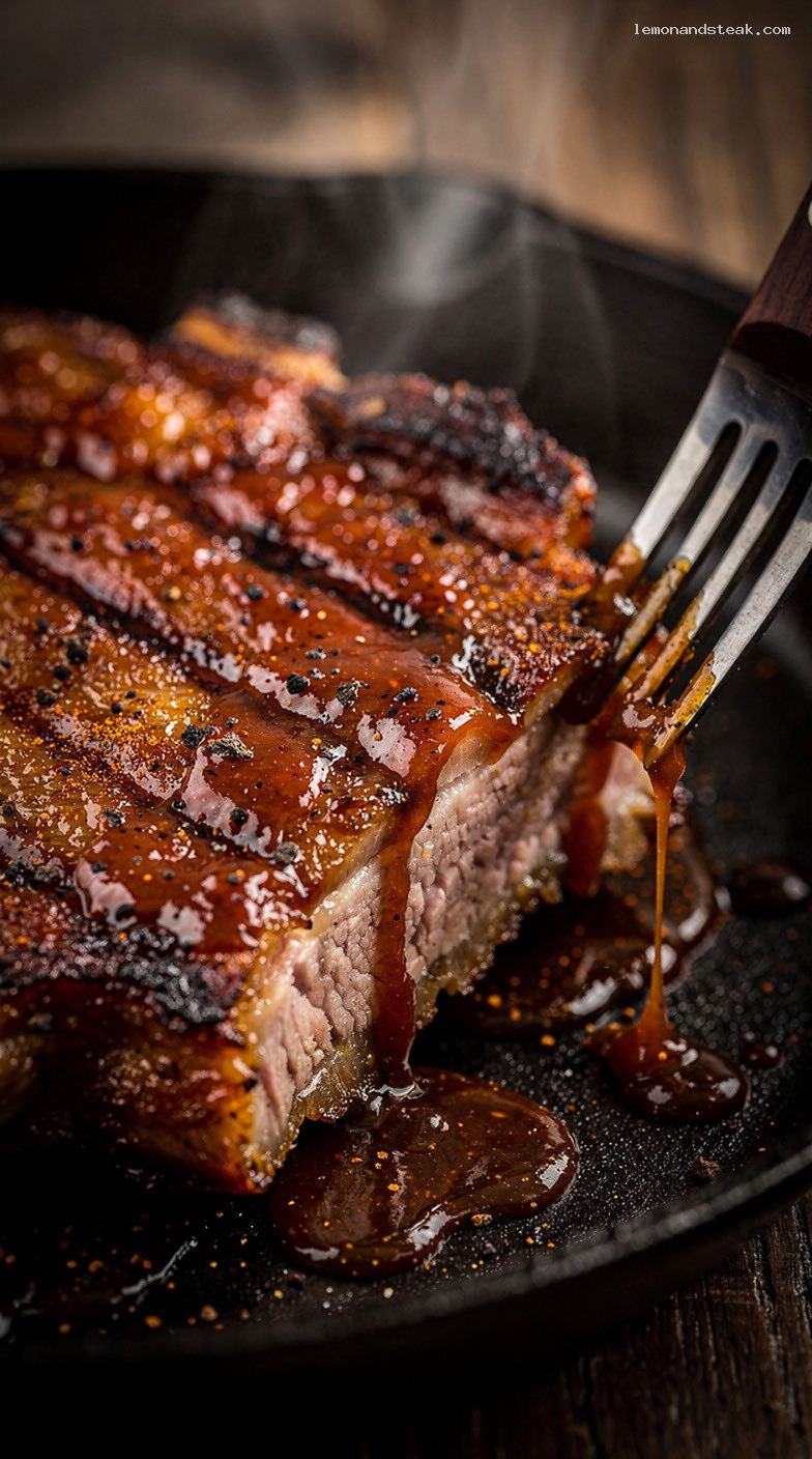 Sticky Smoky BBQ Pork Chops with Caramelized Sauce – Closeup