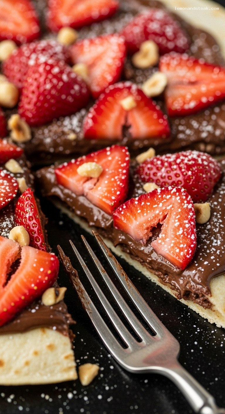 Strawberry Chocolate Hazelnut Tortilla Dessert Toast – Closeup