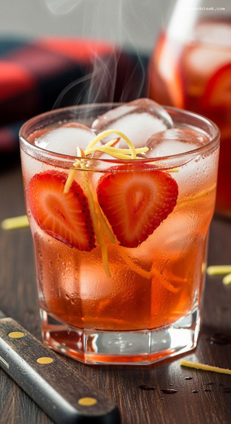 Strawberry Ginger Iced Green Tea Cooler – Closeup