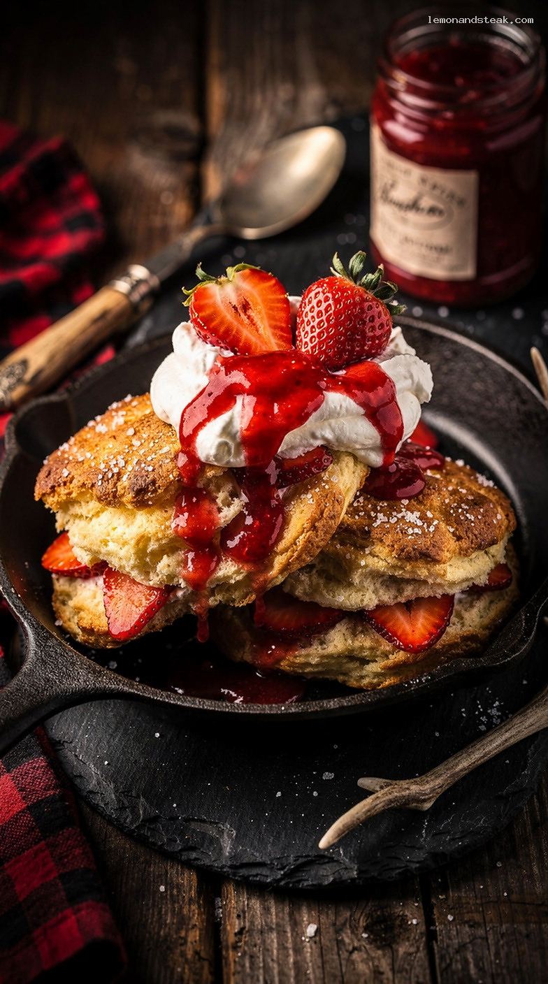 Strawberry Shortcake Biscuits With Warm Strawberry Jam Swirl