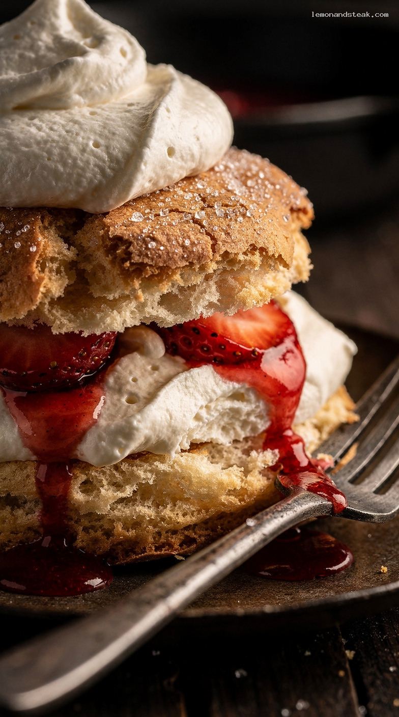 Strawberry Shortcake With Crème Fraîche Whipped Cream – Closeup