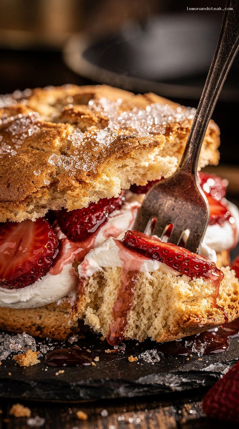 Strawberry Shortcake With Crushed Sugar Biscuits And Whipped Cream – Closeup