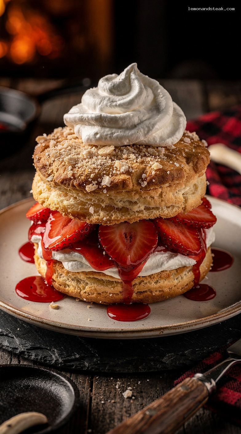 Strawberry Shortcake With Crushed Sugar Biscuits And Whipped Cream