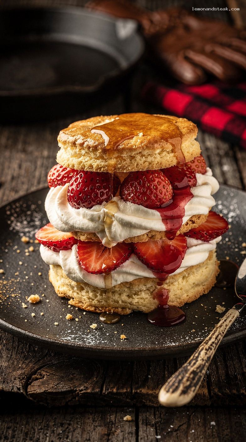 Strawberry Shortcake with Honey Biscuits and Whipped Cream