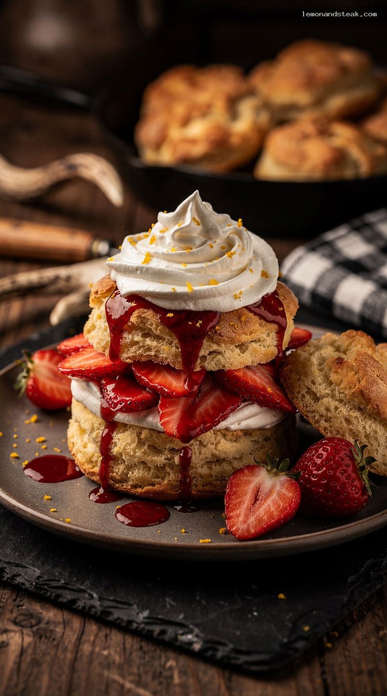 Strawberry Shortcake with Orange Zest Biscuits and Whipped Cream