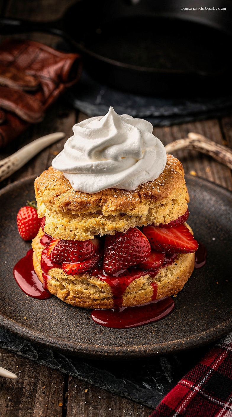 Strawberry Shortcake with Rustic Cornmeal Biscuits and Whipped Cream