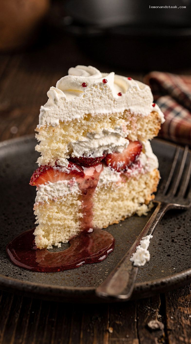 Strawberry Shortcake With Soft Butter Cake Layers – Closeup