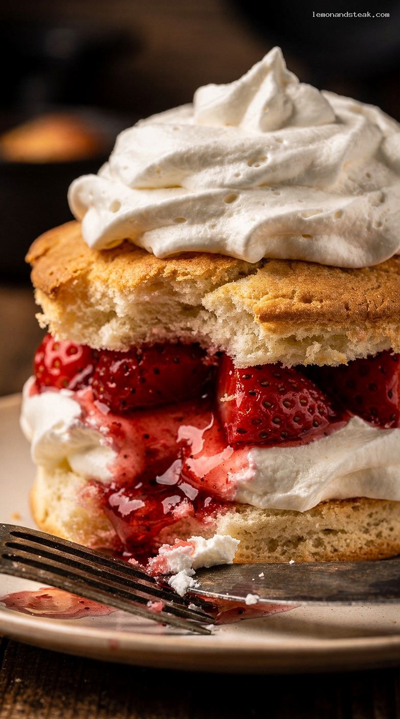 Strawberry Shortcake with Whipped Cream Cheese Topping – Closeup