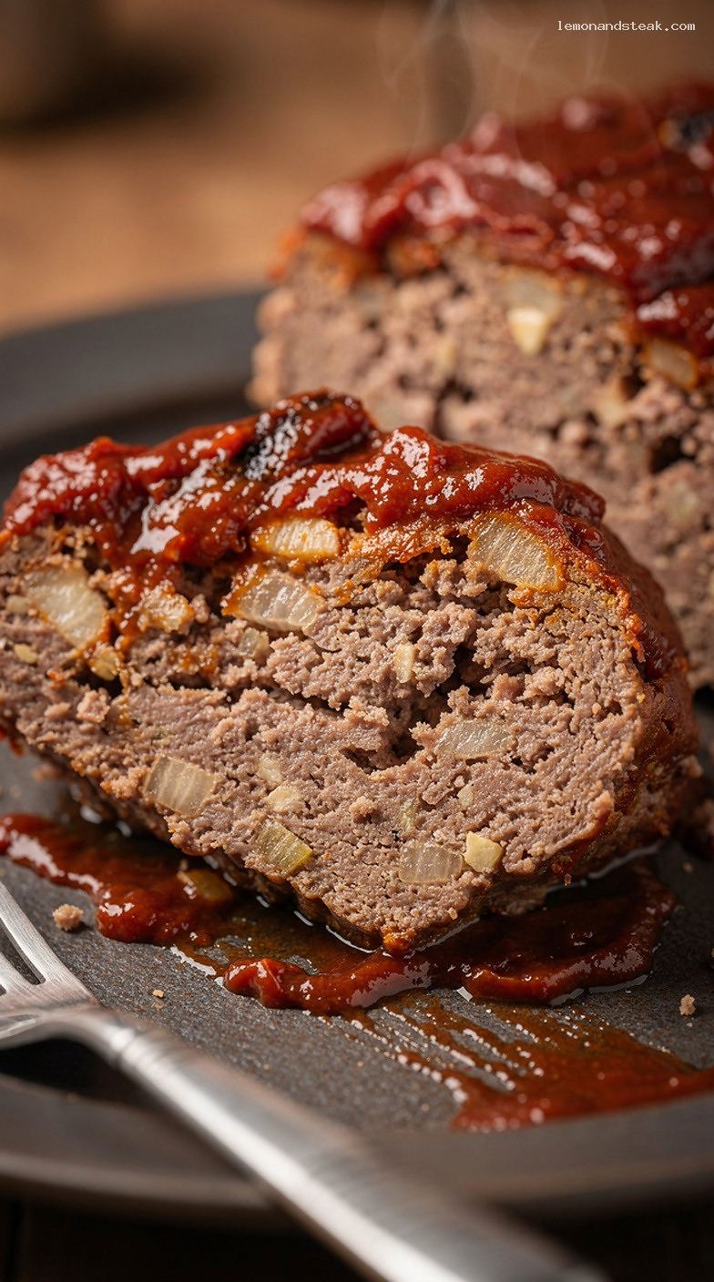 Sunday Dinner Meatloaf With Sweet Tangy Tomato Glaze – Closeup