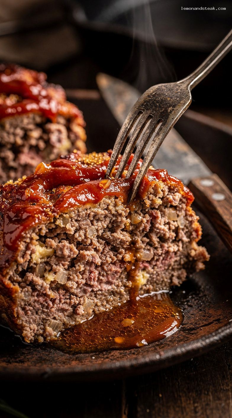 Sunday Supper Meatloaf With Worcestershire and Ketchup Glaze – Closeup