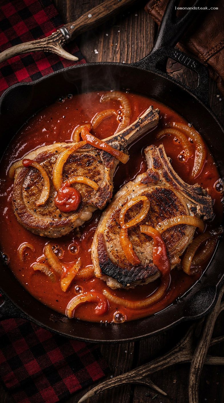 Sweet and Savory Ketchup-Braised Pork Chops with Onions