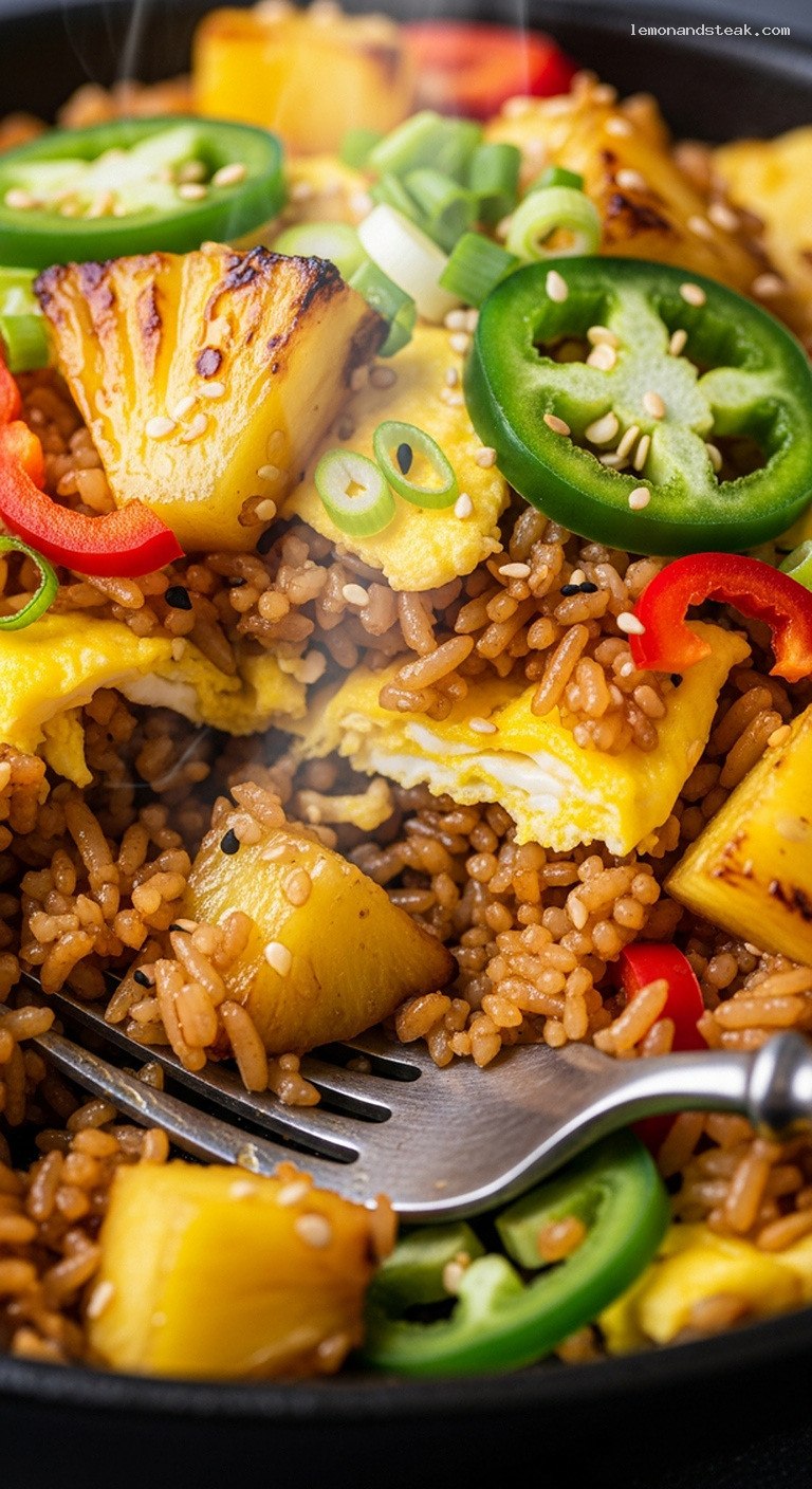 Sweet and Spicy Pineapple Jalapeño Fried Rice – Closeup