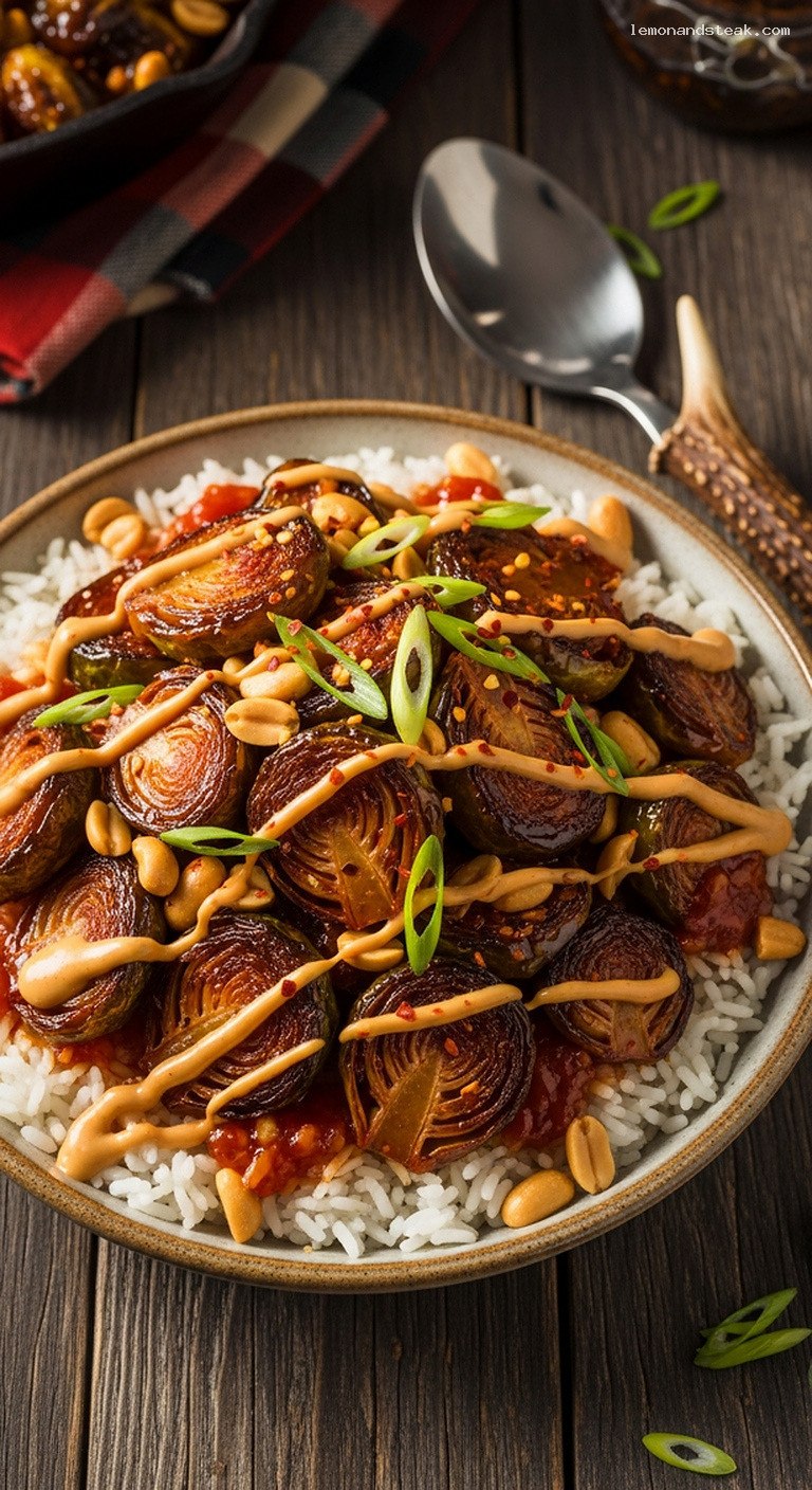 Sweet Chili Brussels Sprouts Bowl With Peanut Drizzle