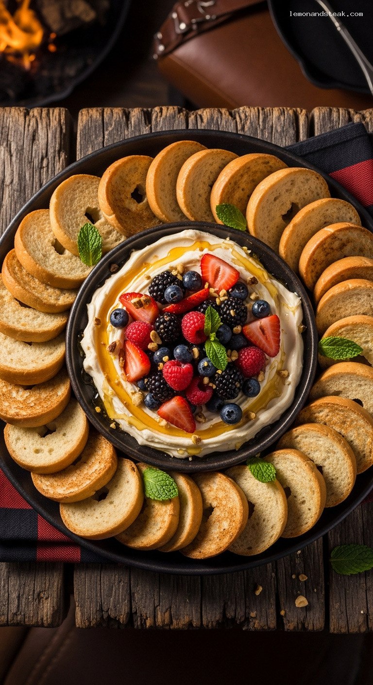 Toasted Bagel Chip Platter with Honeyed Cream Cheese and Berries