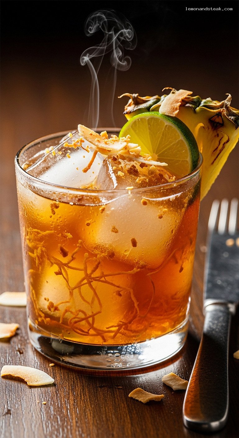 Toasted Coconut and Pineapple Iced Tea – Closeup