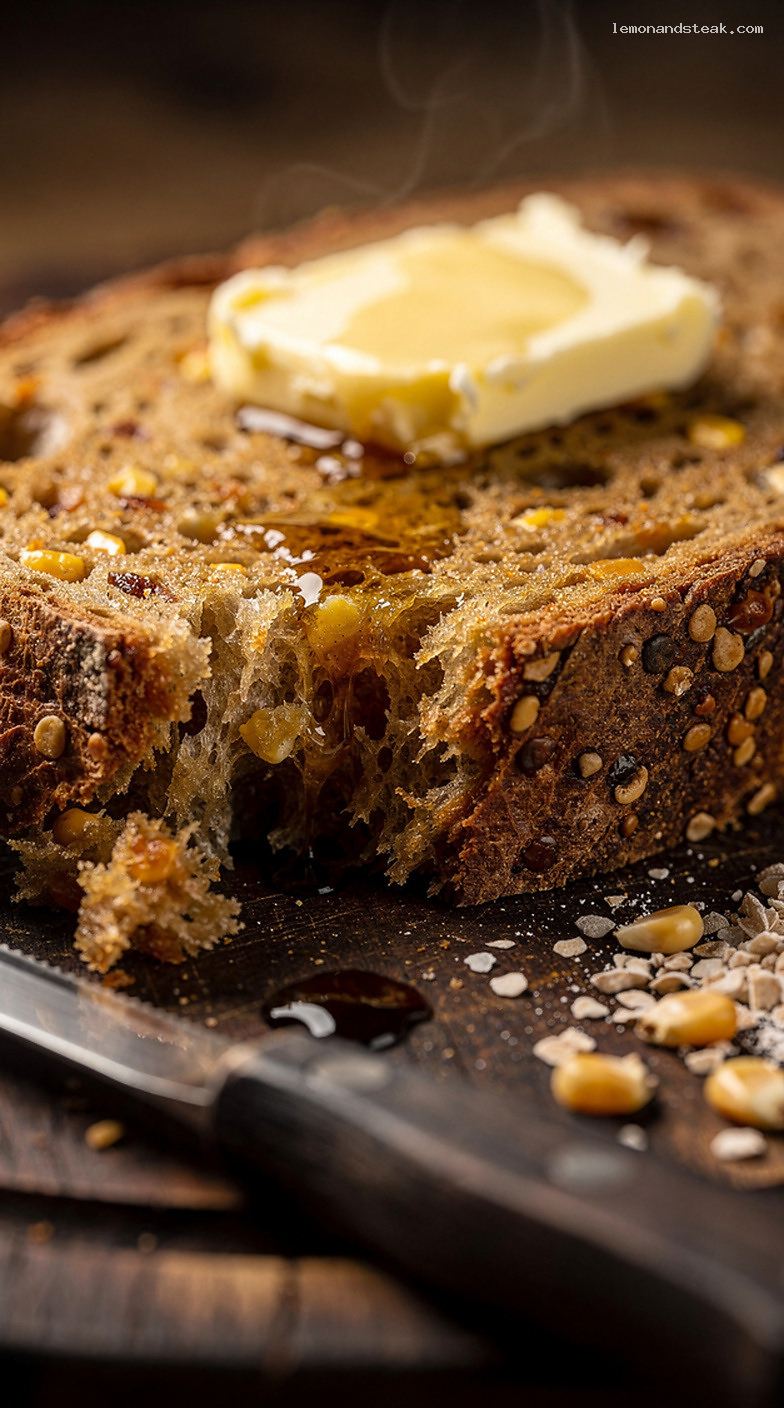 Traditional Anadama Bread With Cornmeal and Molasses – Closeup