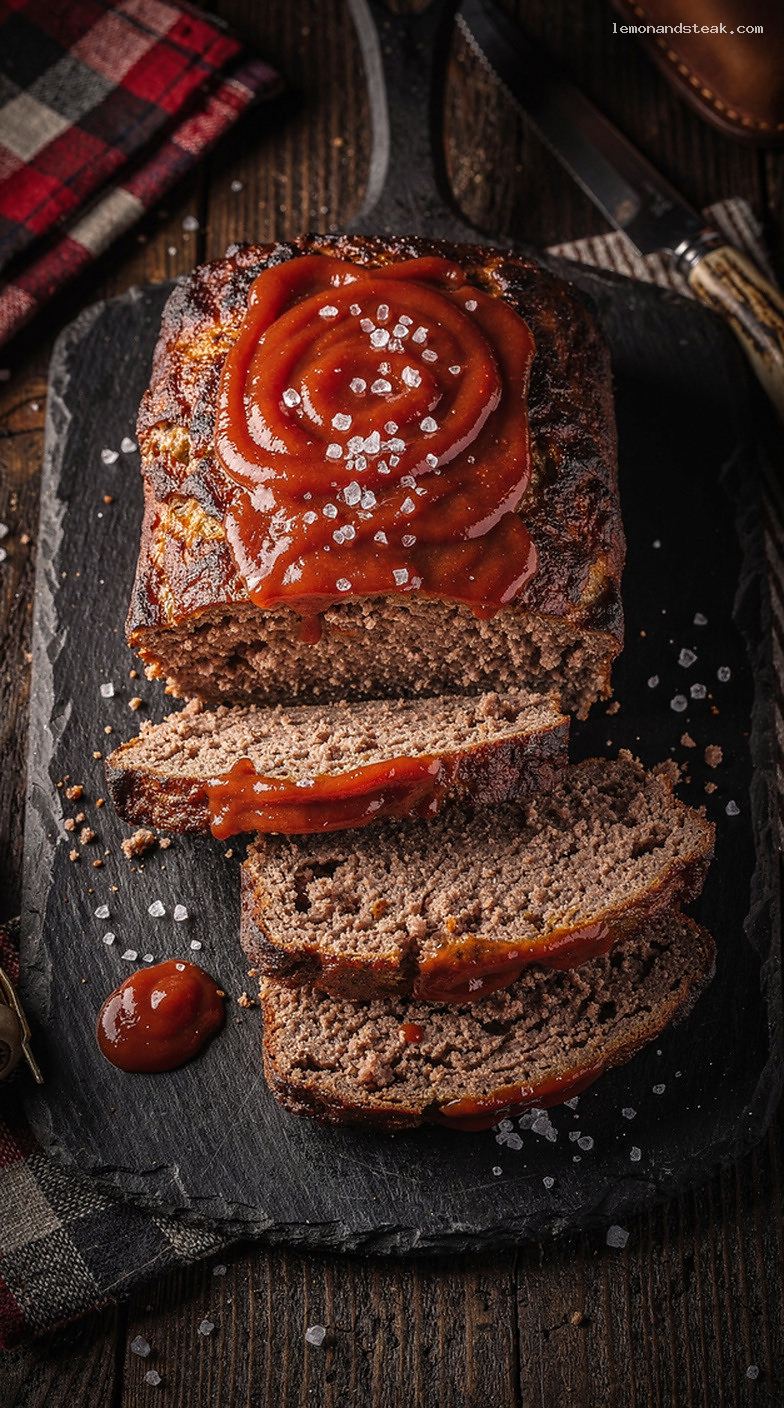 Traditional Beef Meatloaf with Cream-Soaked Breadcrumbs and Ketchup Topping