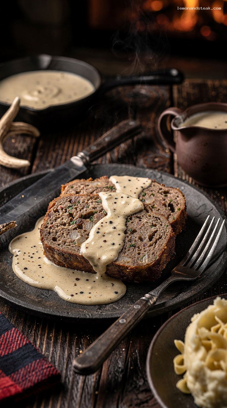 Traditional Beef Meatloaf with Light Cream Pan Sauce