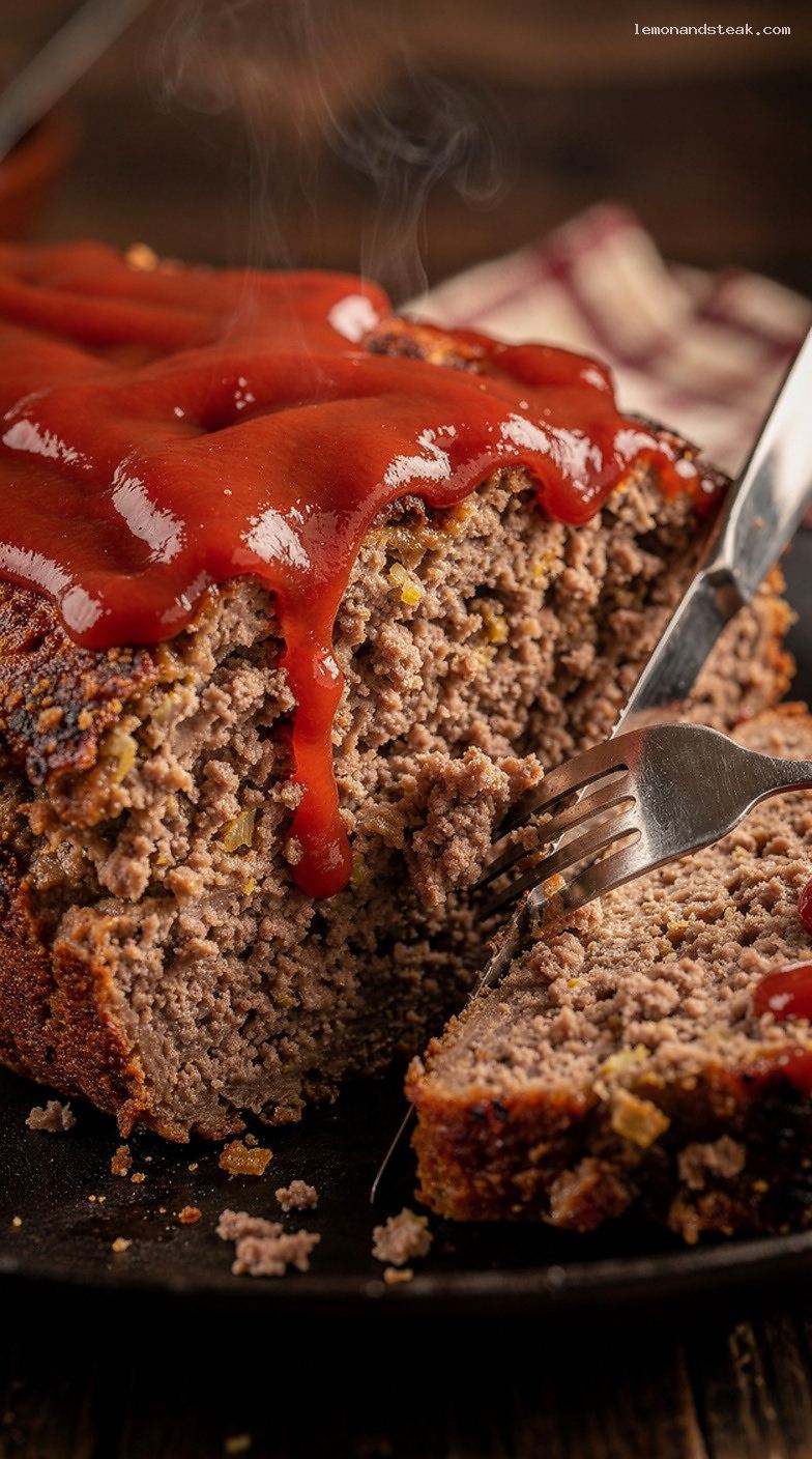 Traditional Family Meatloaf with Ketchup Glaze – Closeup