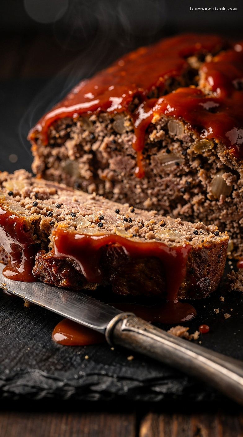 Traditional Homestyle Meatloaf With Classic Ketchup Glaze – Closeup