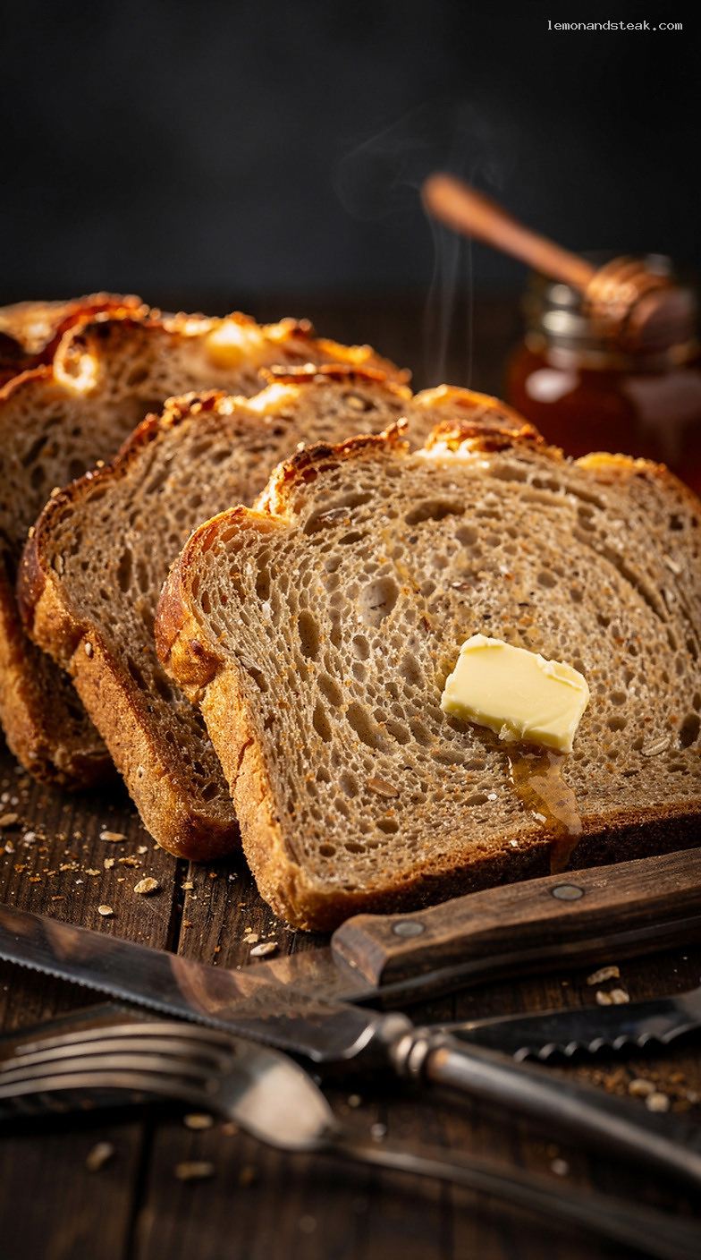 Traditional Honey Whole Wheat Bread Loaf – Closeup