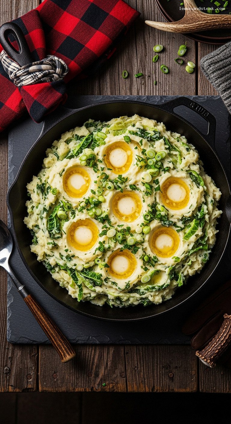 Traditional Irish Colcannon with Buttery Cabbage and Kale