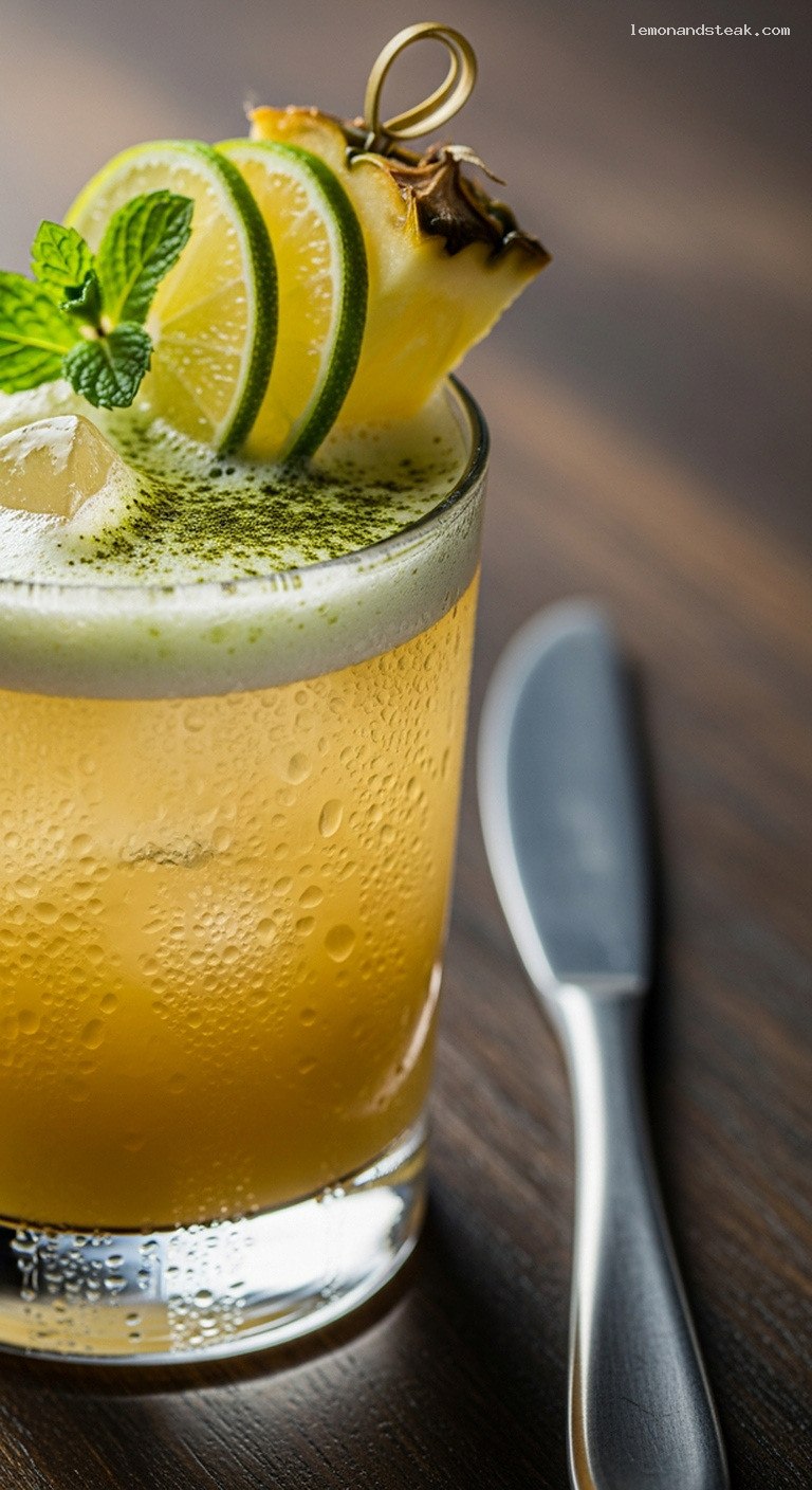 Tropical Pineapple Matcha Cooler Drink – Closeup
