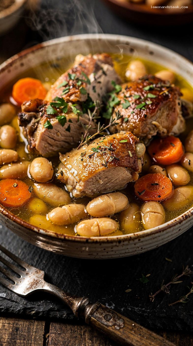 Turkey and White Bean Stew with Herbs and Vegetables – Closeup