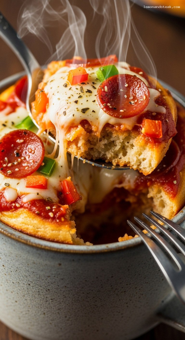 Ultra-Fast Fluffy Microwave Mug Pizza – Closeup