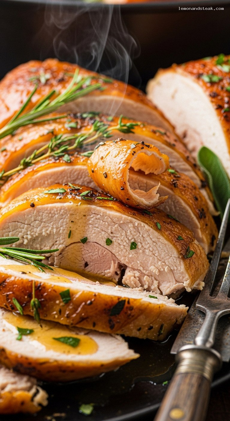 Ultra-Juicy Garlic Herb Butter Roast Turkey – Closeup
