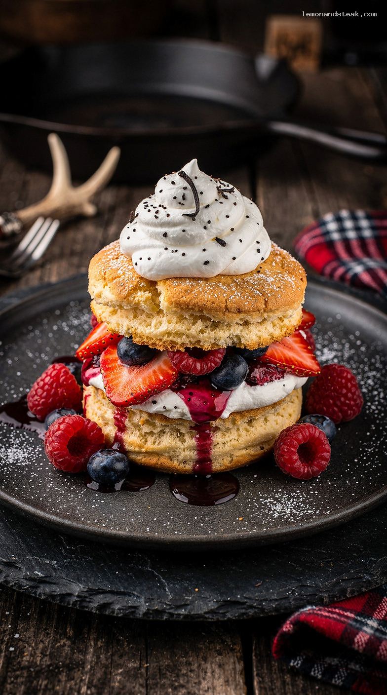 Vanilla Bean Shortcake Biscuits with Mixed Berries and Whipped Cream