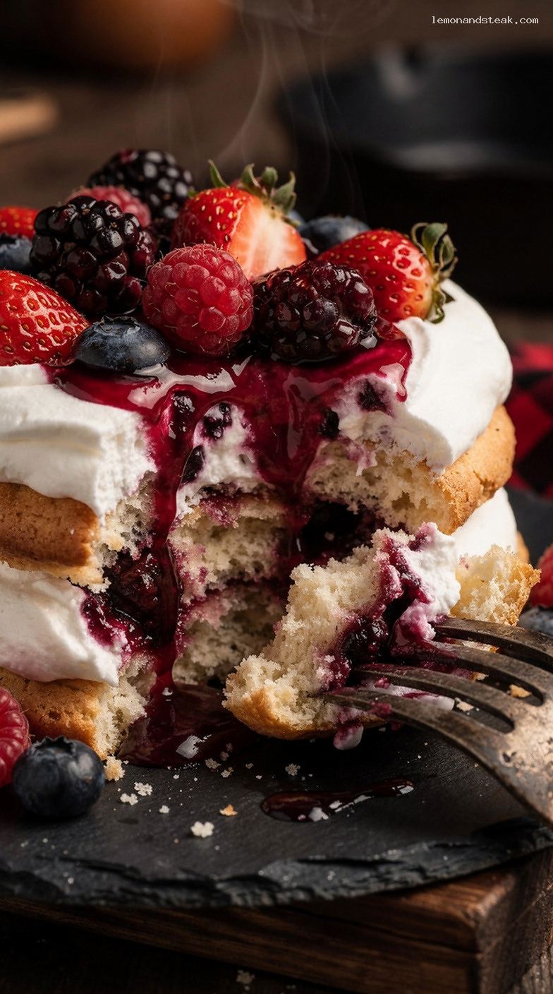 Vanilla Shortcake Biscuits With Warm Mixed Berry Sauce – Closeup