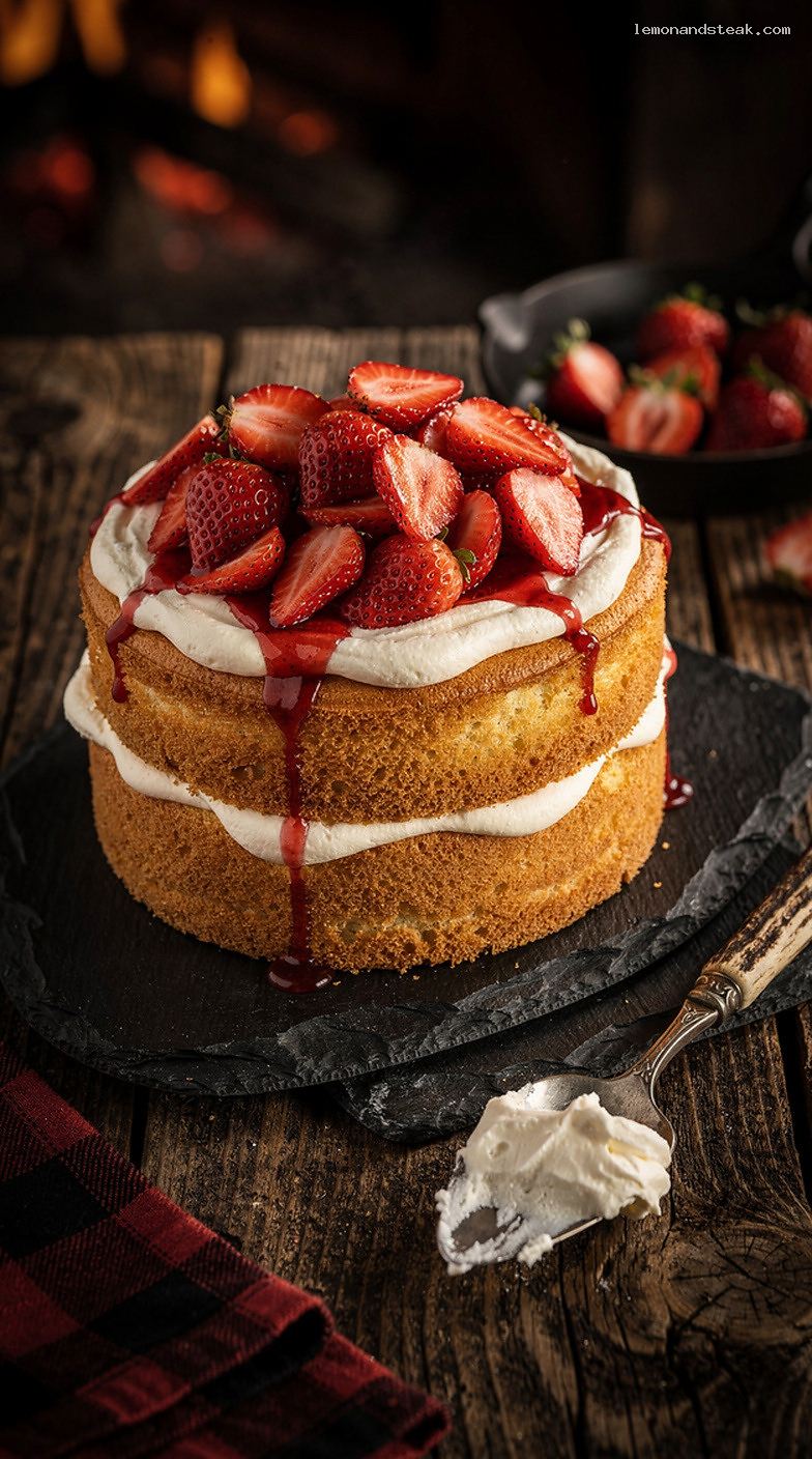 Vanilla Sponge Shortcake With Strawberries and Whipped Cream